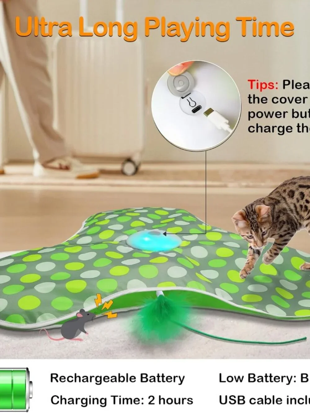 Motion Activated Moving Feather USB Rechargeable Interactive Cat Toy Automatic